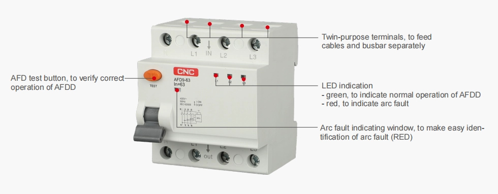 AFD9-63 Arc Fault Detection Device（AFDD+Isolator） Illustrated introduction