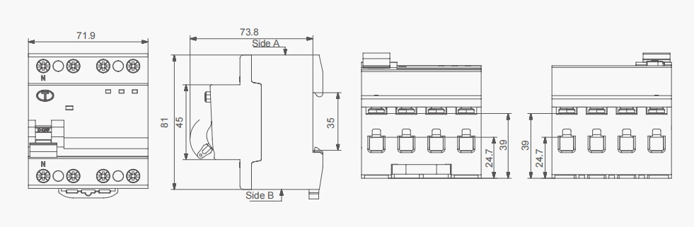 AFD9-63 Arc Fault Detection Device（AFDD+Isolator） Overall and mounting dimensions