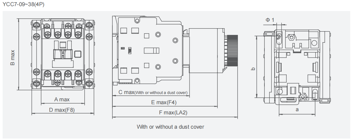 YCC7 4P Overall and mounting dimensions(mm) 2