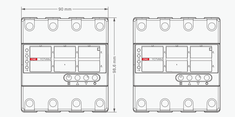 YC7VAN-3 Three-phase Overvoltage and Undervoltage Protector Overall and mounting dimensions