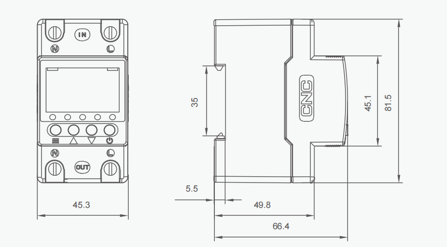 YC7VAN -WIFI kWH Voltage and Current Protector  Overall and mounting dimensions