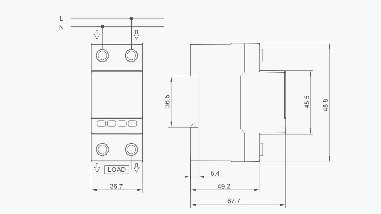 YC7VAs-kWH प्रोटेक्टर-आयाम-चित्रण