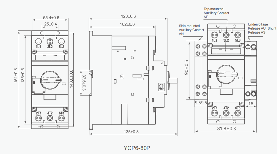 YCP6 Motor Starter Overall and mounting dimensions (3)